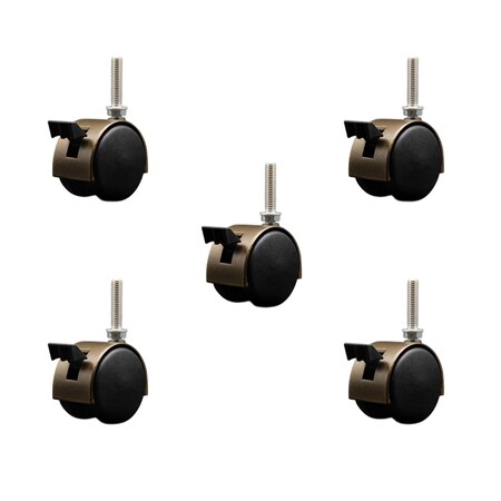 Service Caster 2'' Antique Metal Hood Twin Caster Locking Nylon Wheel 3/8 Thread Stem, 5PK SCC-TS02S50D-NYS-WA-B-381615-5